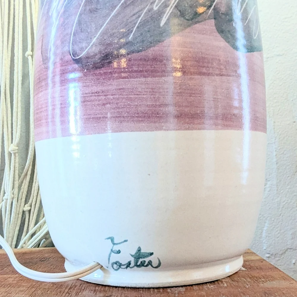 Vintage Ceramic Pottery Lamp – Artist Signed Foster – Handmade – Boho Home Decor